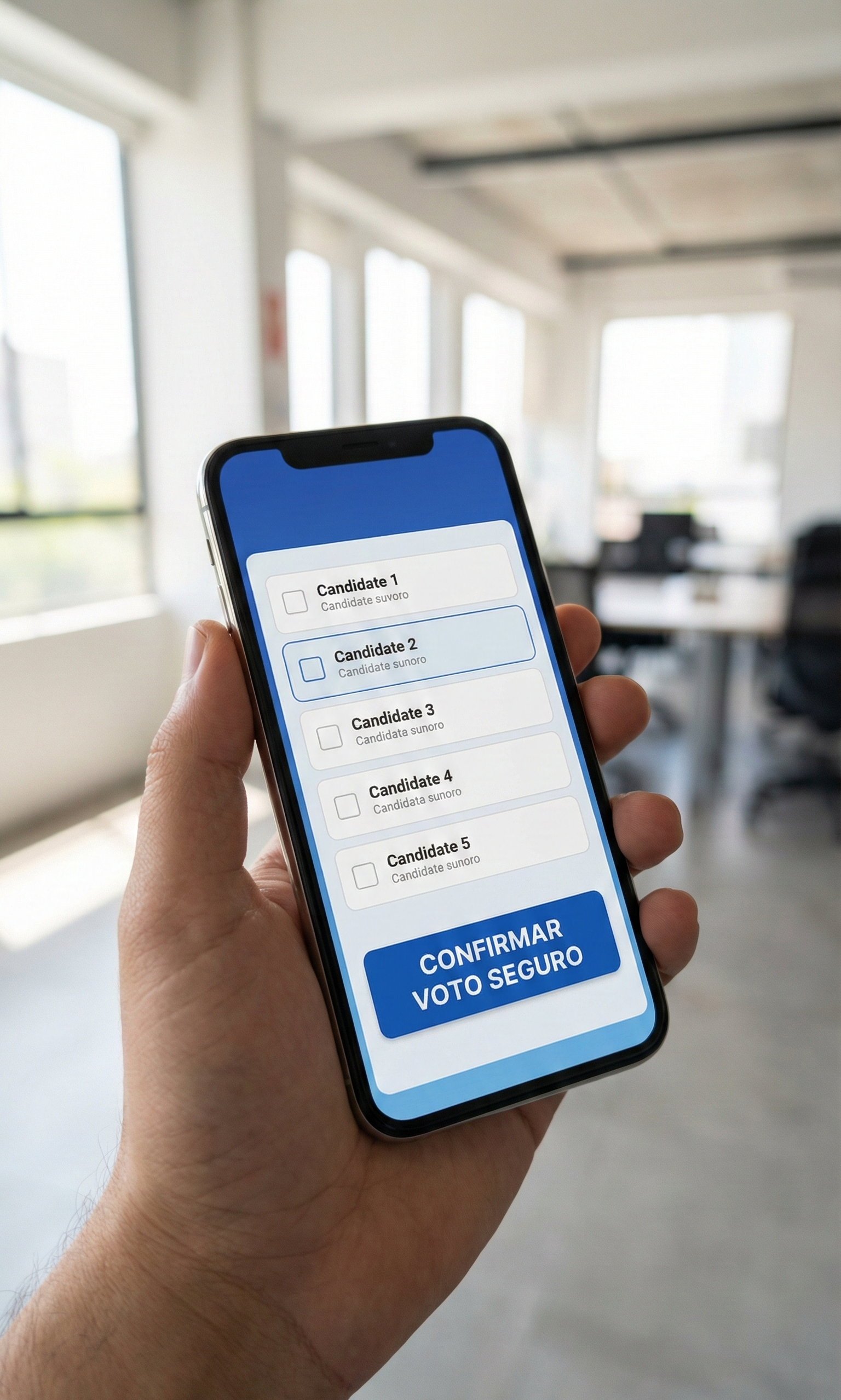 Interfaz de votación móvil para elección de candidatos a junta directiva