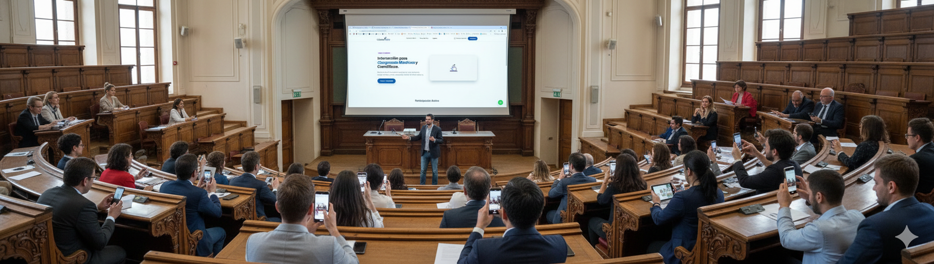 Médicos participando en una votación interactiva durante un congreso científico para la elección de la mejor ponencia clínica